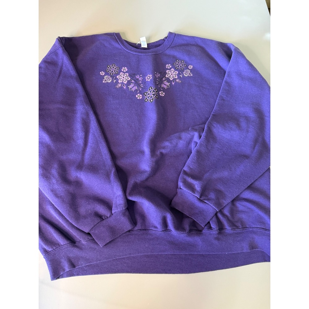 Vintage Jerzees NuBlend Purple Floral Crewneck cottagecore Sweatshirt Womens 2XL